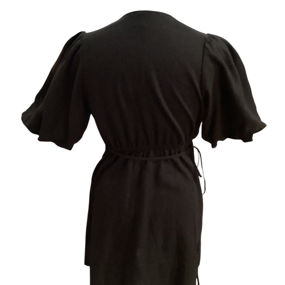 NWOT. Linen Blend, with cotton, black, puff sleeve wrap dress, size S, Old Navy - Picture 2 of 10
